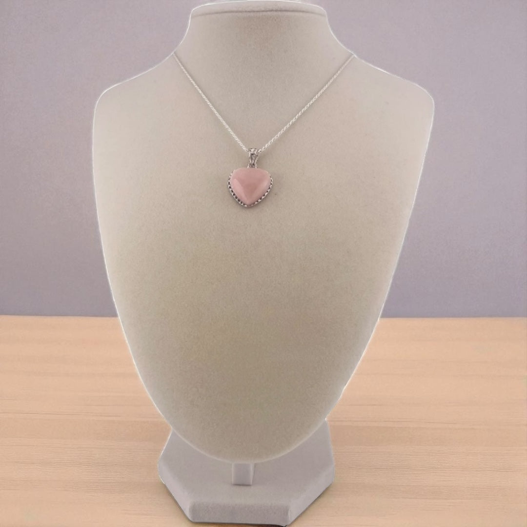 Blush Horizon – Pink Opal Heart Shaped Pendant Sterling Silver