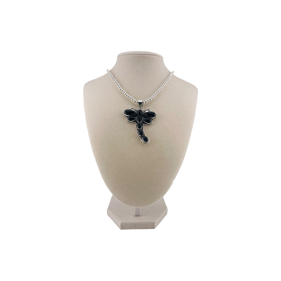 Black Onyx Dragonfly Pendant Necklace