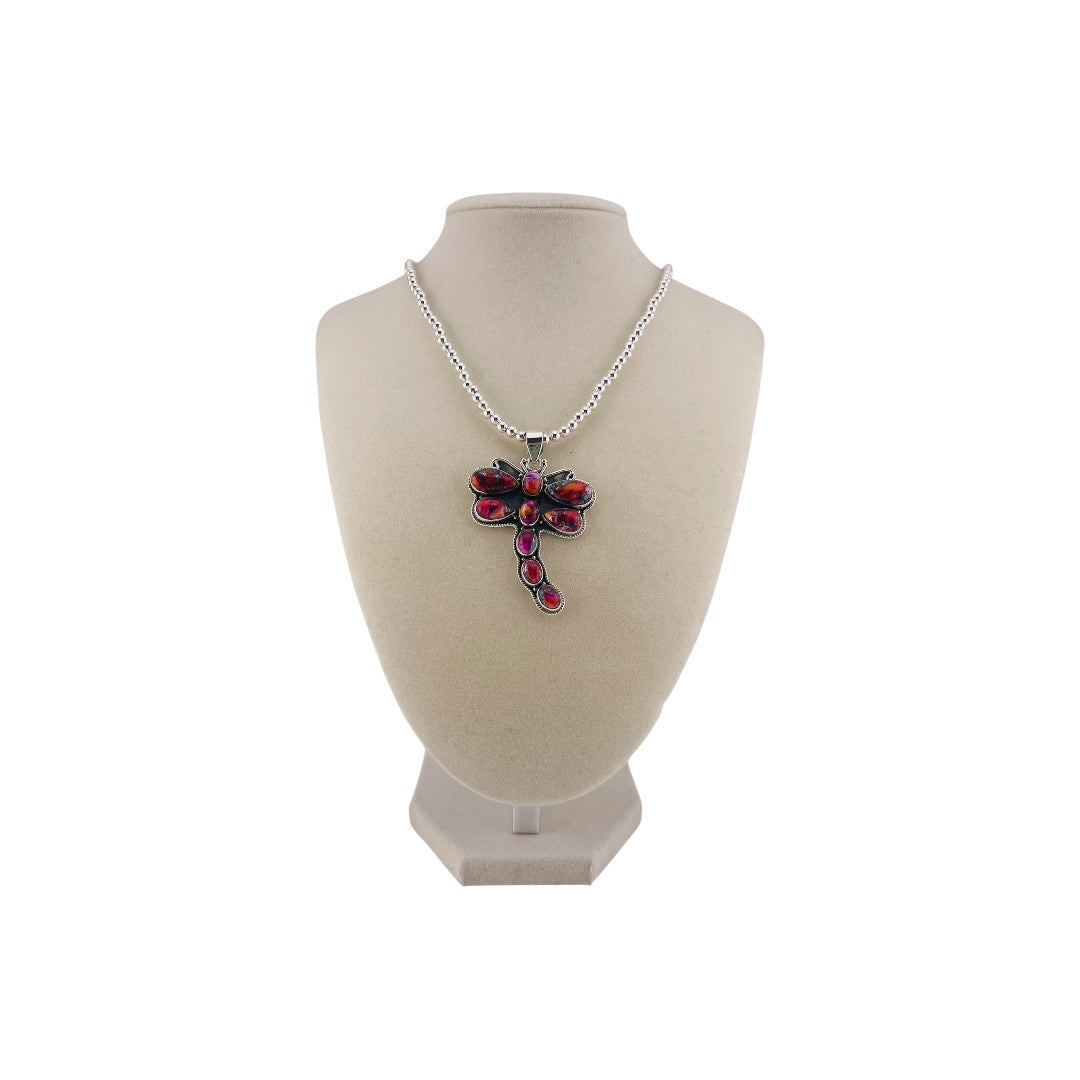 Pink Dalia Dragonfly Pendant Necklace