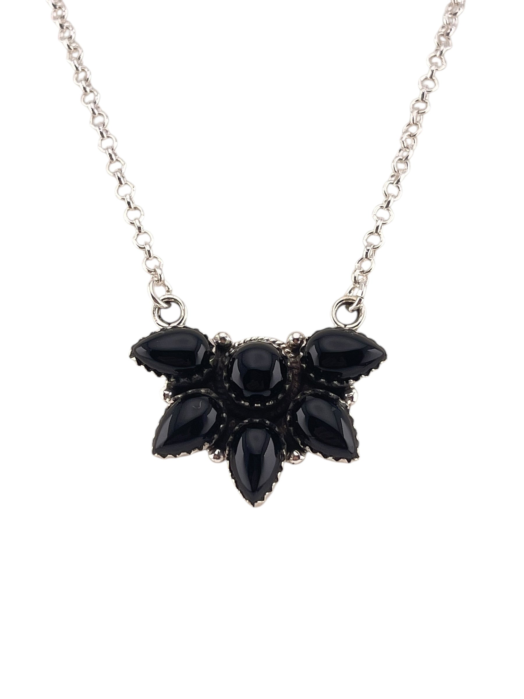 Timeless Sterling Silver Cluster Necklace with Black Onyx
