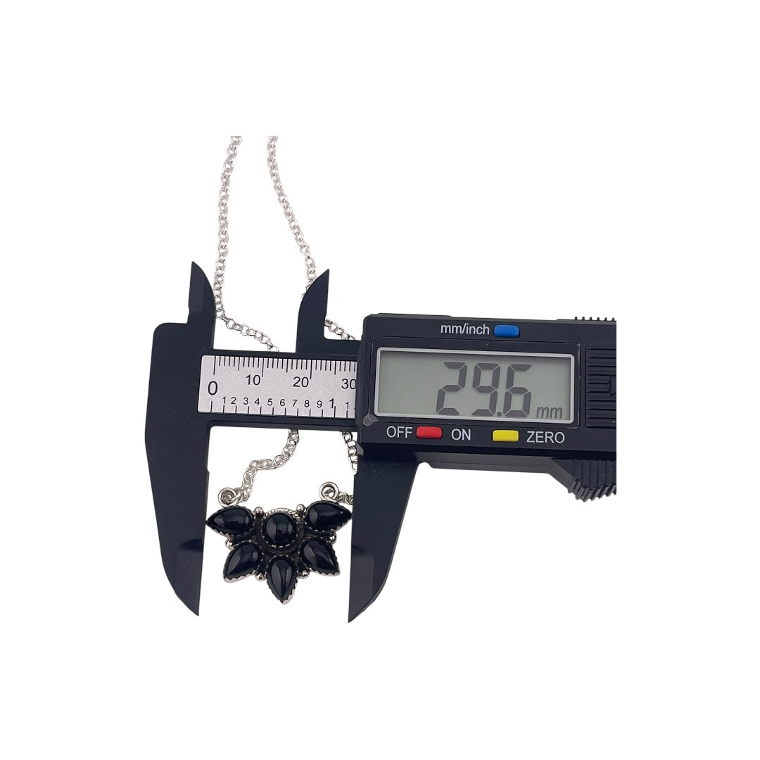 Timeless Sterling Silver Cluster Necklace with Black Onyx