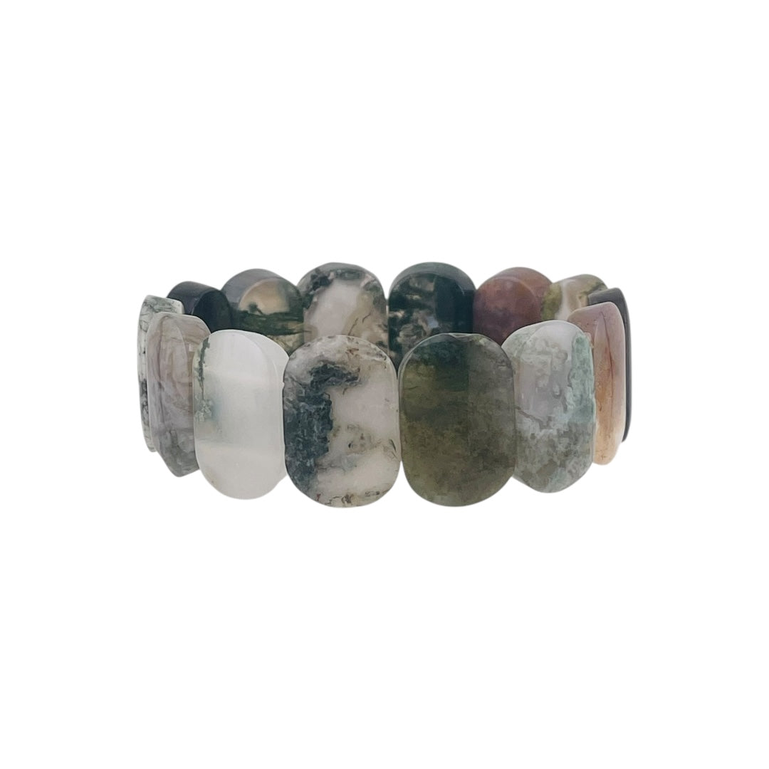 Moss Agate Rectangular Bead Stretch Bracelet