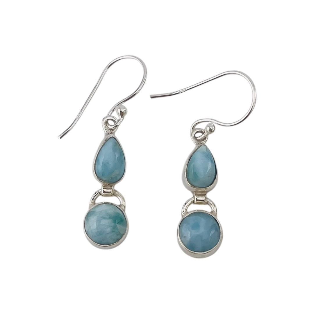 Larimar Teardrop and Round Sterling Silver Dangle Earrings