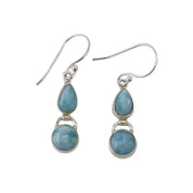 Larimar Teardrop and Round Sterling Silver Dangle Earrings