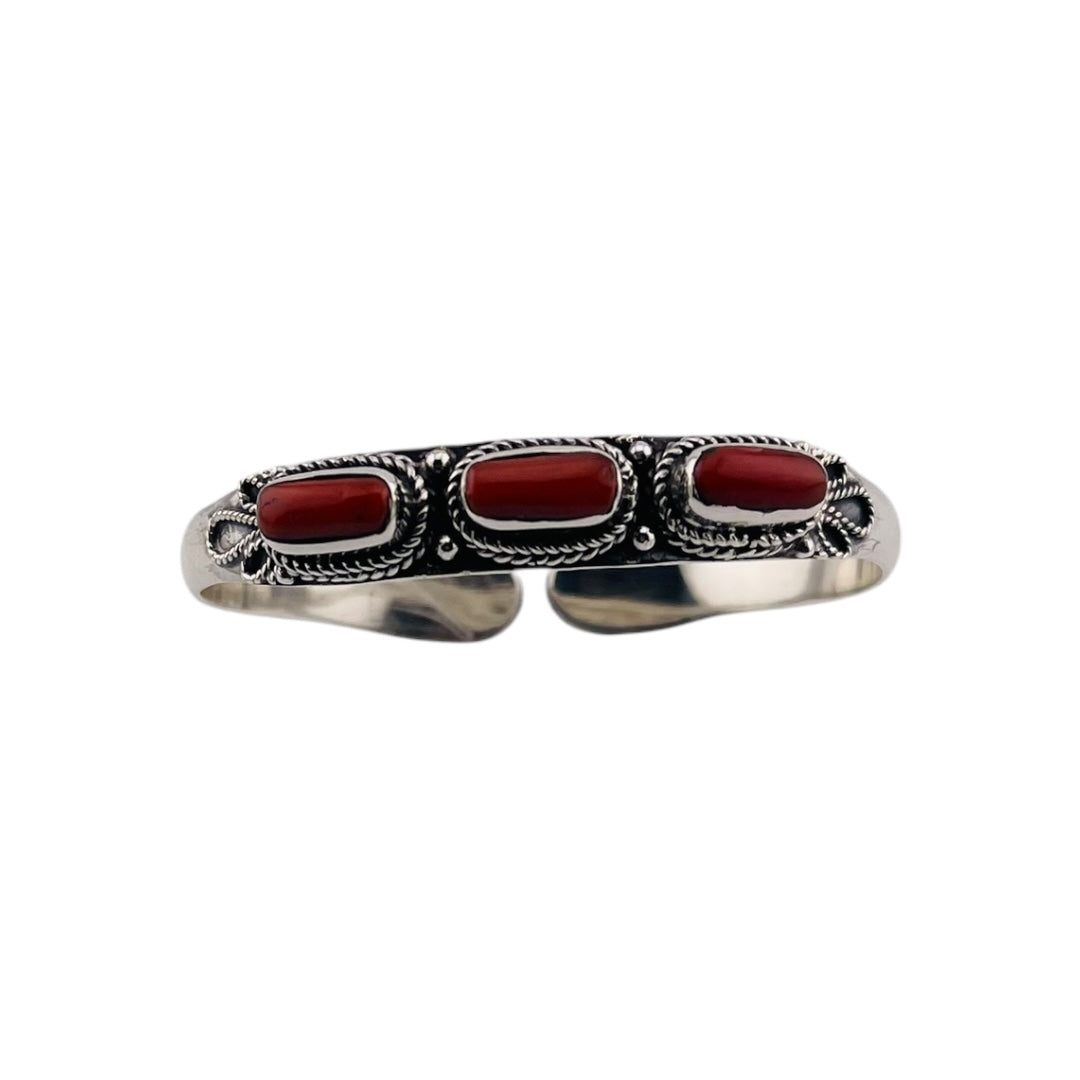 Sterling Silver Western Open Bangle and Coral Gemstones