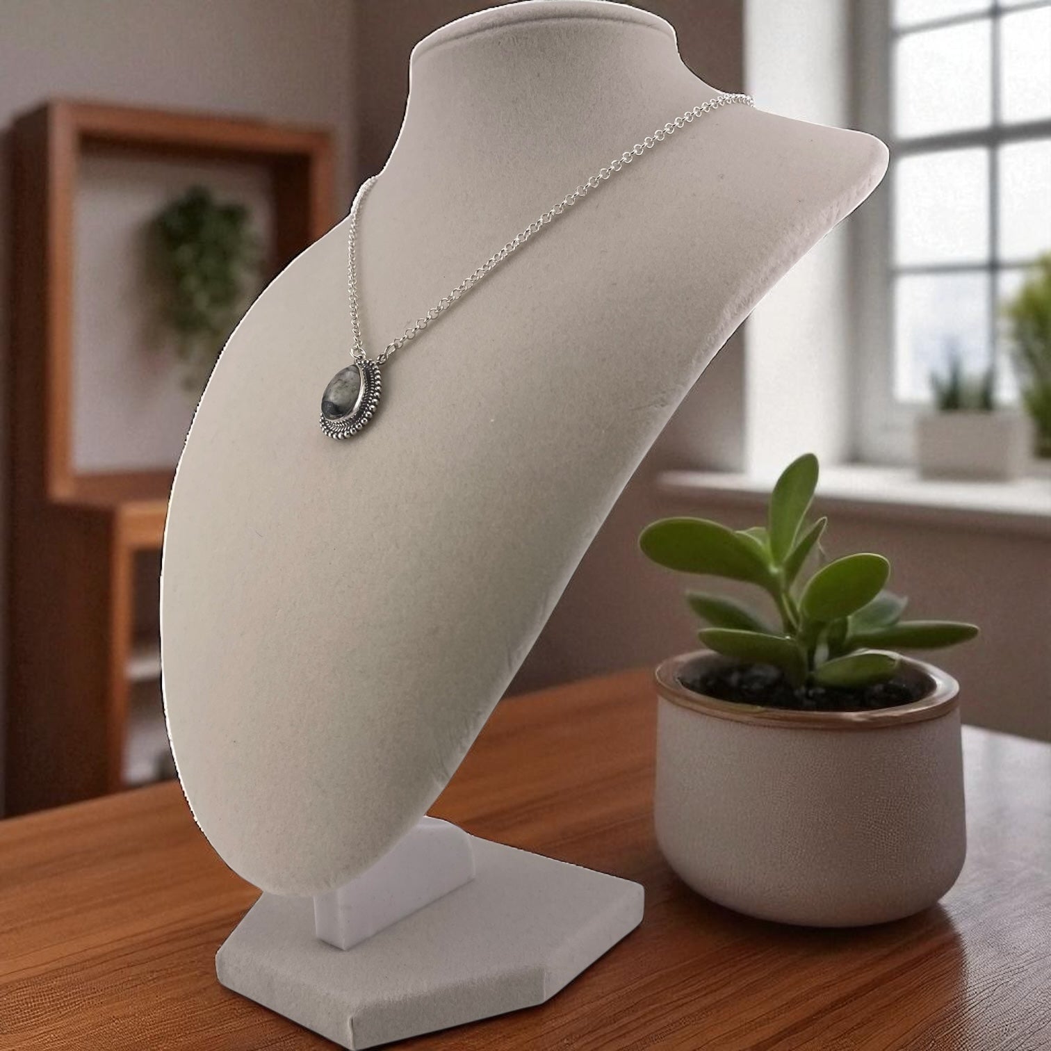 Crimson Glow – White Buffalo Turquoise Pear Shaped Necklace Sterling Silver