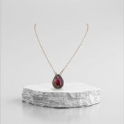 Crimson Glow – Pink Spiny Oyster Pear Shaped Necklace Sterling Silver
