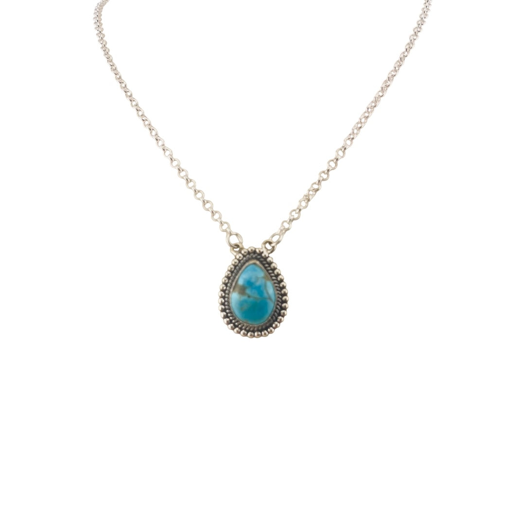 Crimson Glow – Blue Turquoise Pear Shaped Necklace Sterling Silver