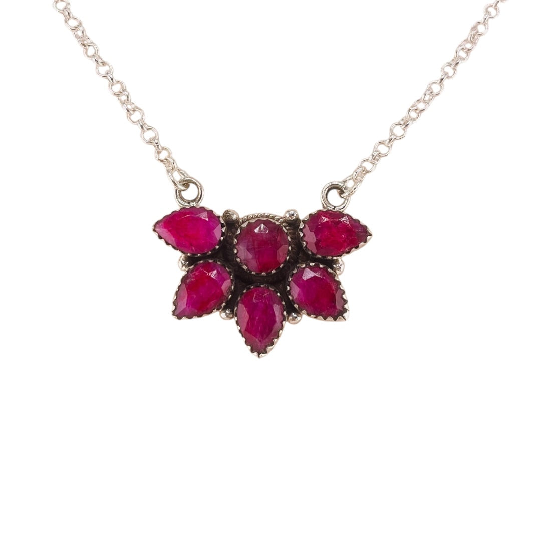 Timeless Sterling Silver Cluster Necklace with Ruby