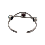 Sterling Silver Western Bangle Coral and Turquoise Gemstones, Thin Band