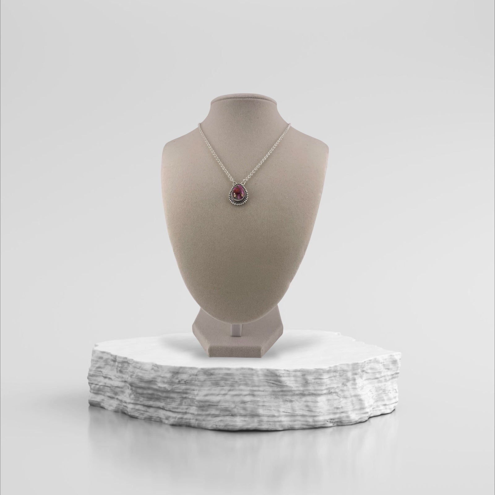 Crimson Glow – Pink Spiny Oyster Pear Shaped Necklace Sterling Silver