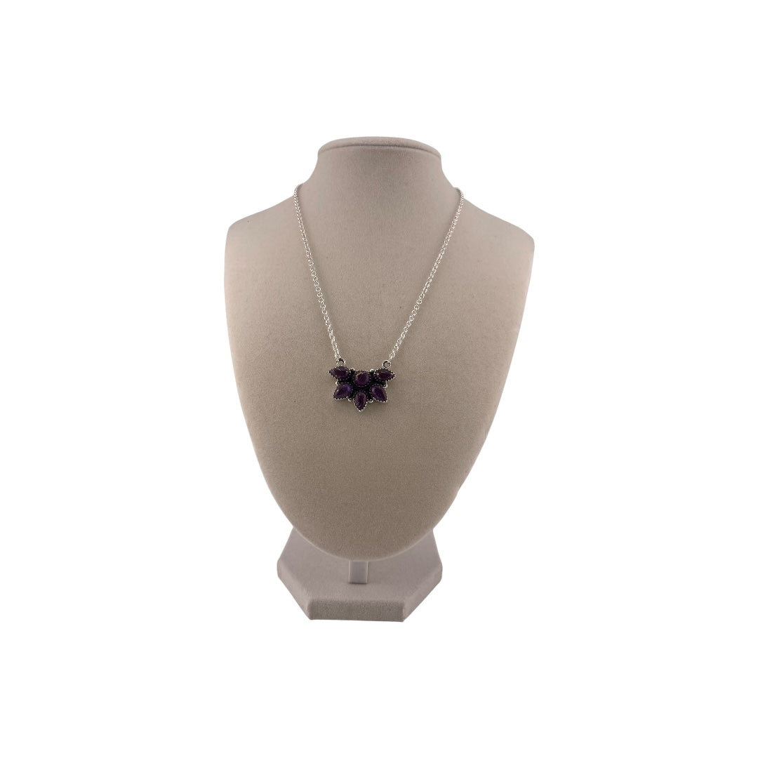 Timeless Sterling Silver Cluster Necklace with Purple Dahlia