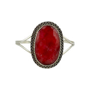 Large Oval Ruby Gemstone Sterling Silver Open Bangle