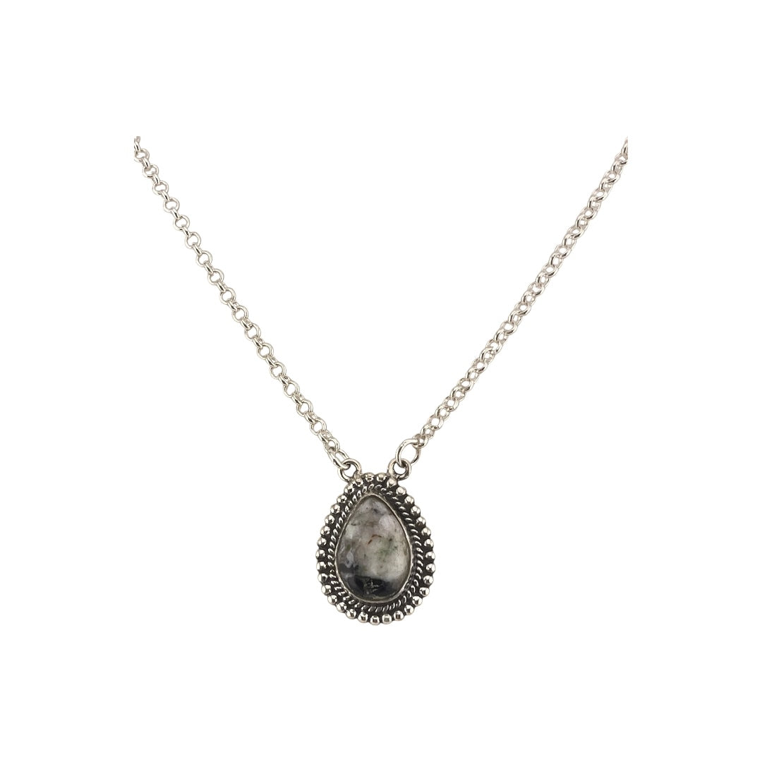 Crimson Glow – White Buffalo Turquoise Pear Shaped Necklace Sterling Silver