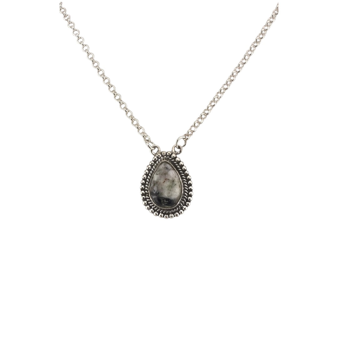 Crimson Glow – White Buffalo Turquoise Pear Shaped Necklace Sterling Silver