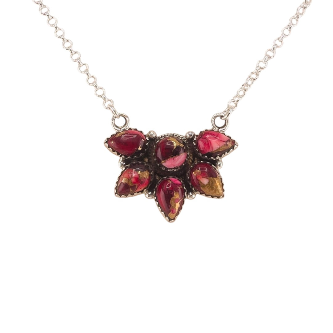 Timeless Sterling Silver Cluster Necklace with Red Rose Dahlia