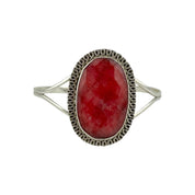 Large Oval Ruby Gemstone Sterling Silver Open Bangle