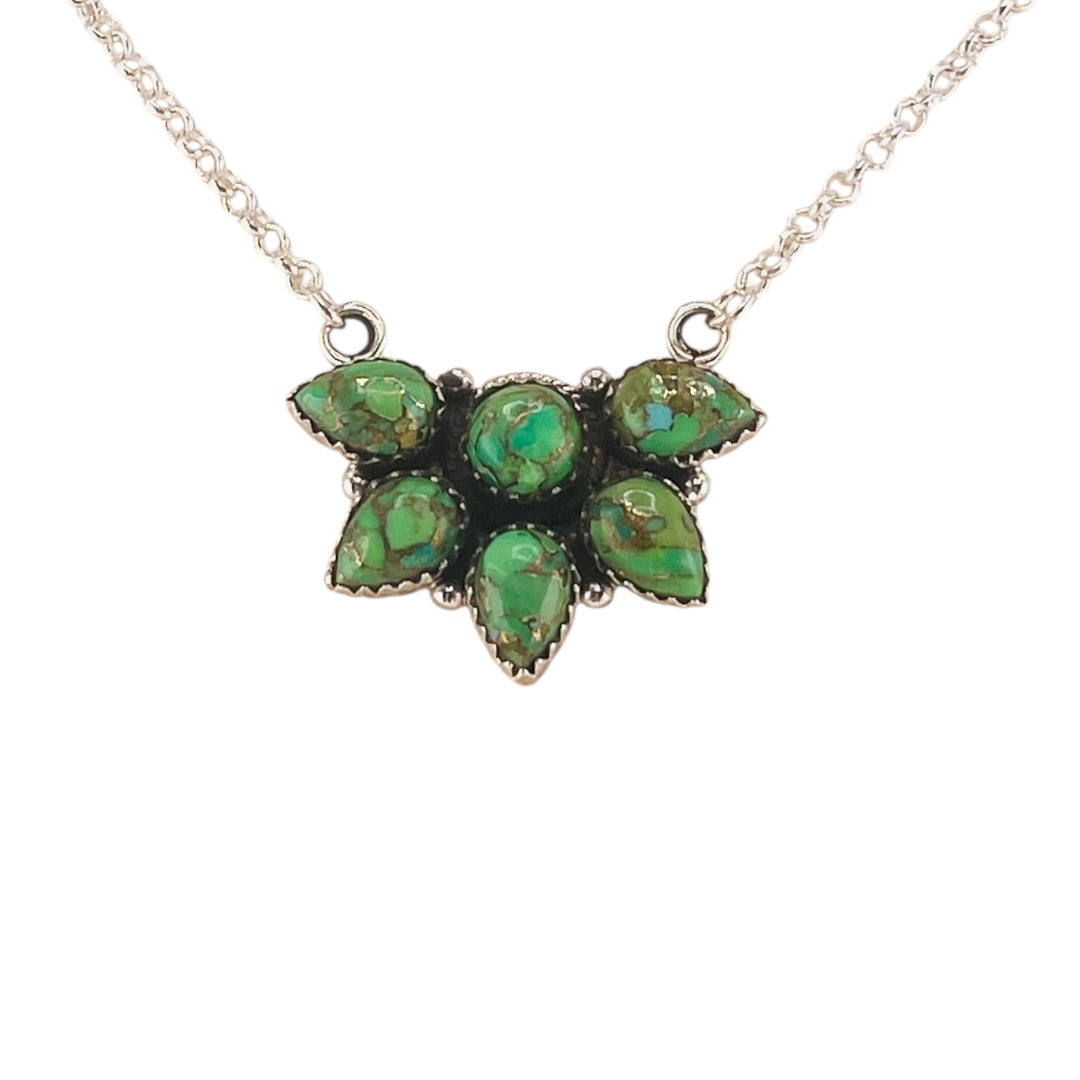 Timeless Sterling Silver Cluster Necklace with Apple Green Turquoise