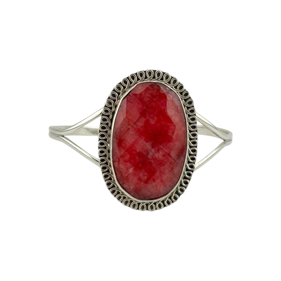 Large Oval Ruby Gemstone Sterling Silver Open Bangle
