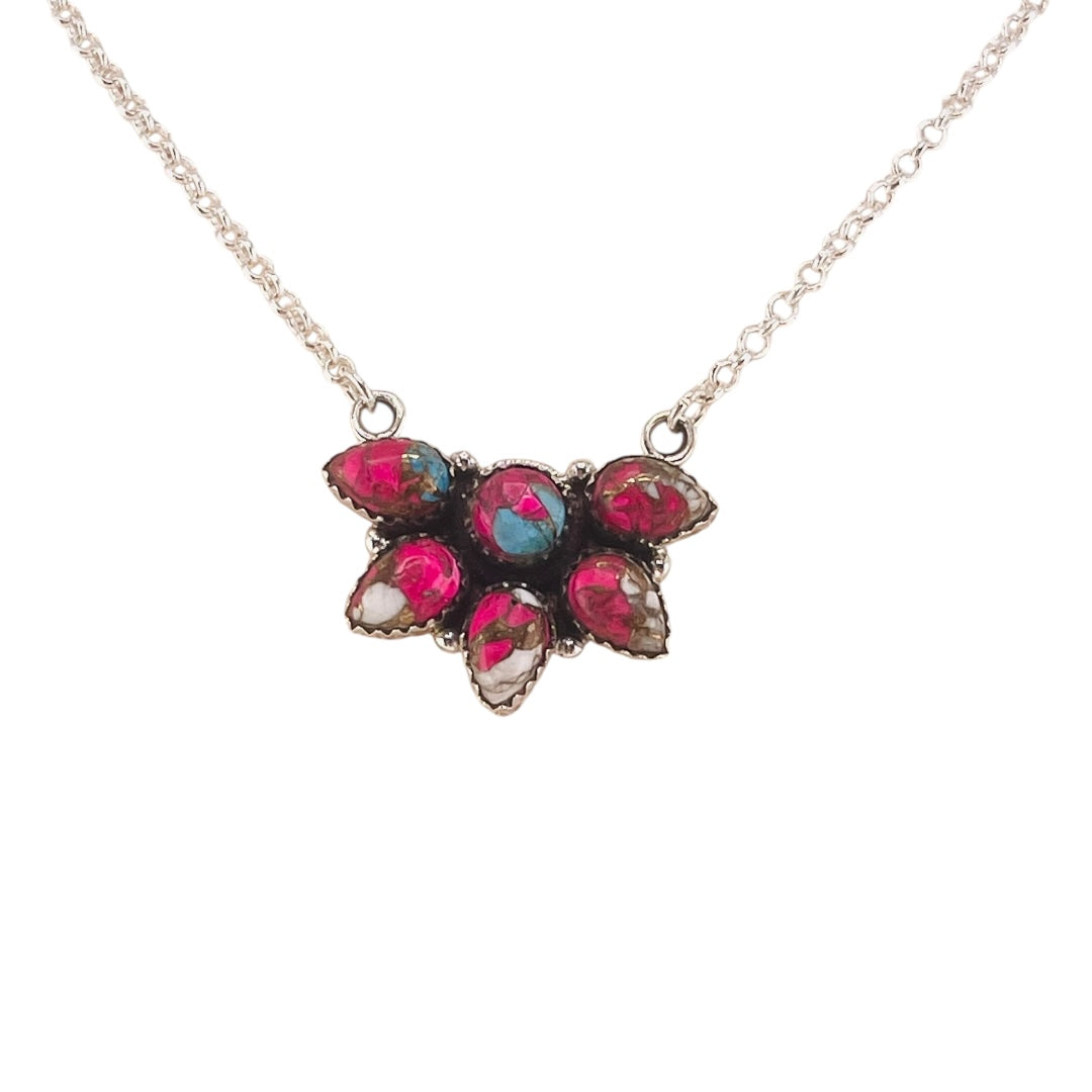 Timeless Sterling Silver Cluster Necklace with Cotton Candy