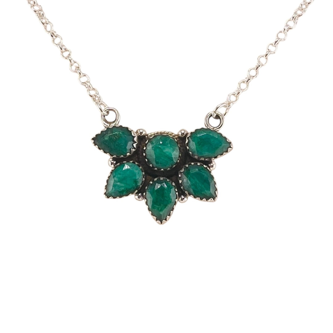 Timeless Sterling Silver Cluster Necklace with Emerald
