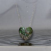 Sterling Silver, Pendant Necklace, Mother of Pearl, Zircon, Green, Ivory, Heart, Spring Ring Clasp, Perfect Gift