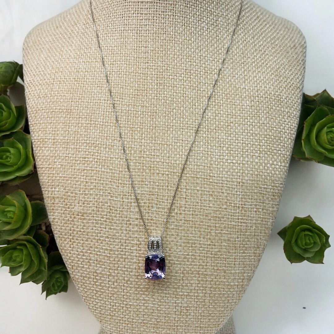 Elegant Amethyst Purple Square Cut Sterling Silver Necklace - Gemstone Jewelry, Birthstone, February Birthstone Gift, Fine Jewelry for Her