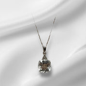 Sterling Silver Pendant Necklace, Zircon, Crystal Clear, Square Cut, Spring Ring Clasp, Elegance