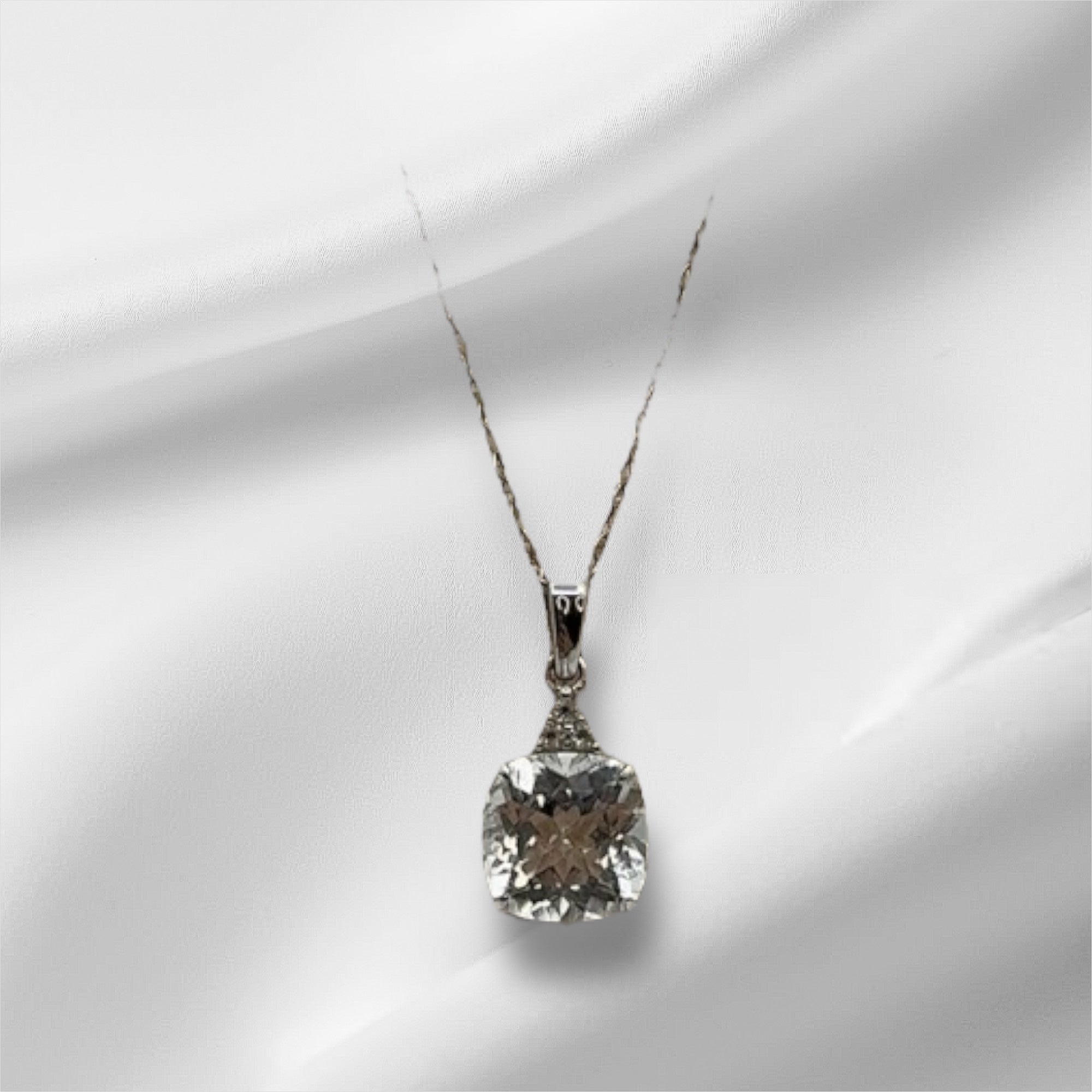 Sterling Silver Pendant Necklace, Zircon, Crystal Clear, Square Cut, Spring Ring Clasp, Elegance