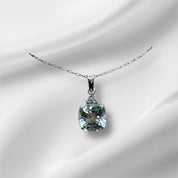 Sterling Silver Pendant Necklace, Zircon, Crystal Clear, Square Cut, Spring Ring Clasp, Elegance