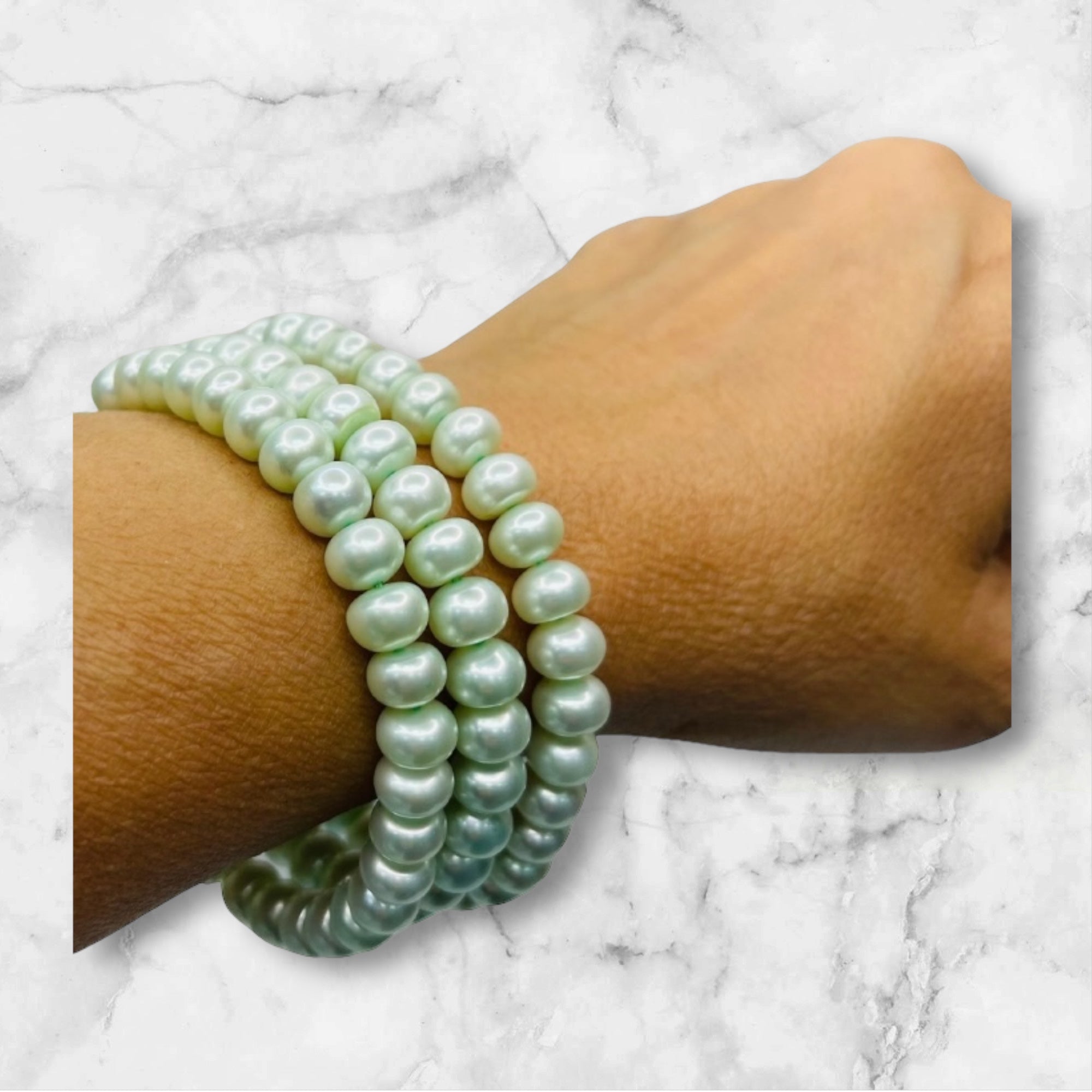 Elegant Light Mint Green Round Freshwater Pearl Trio Bracelet Set - A Perfect Gift for All Occasions