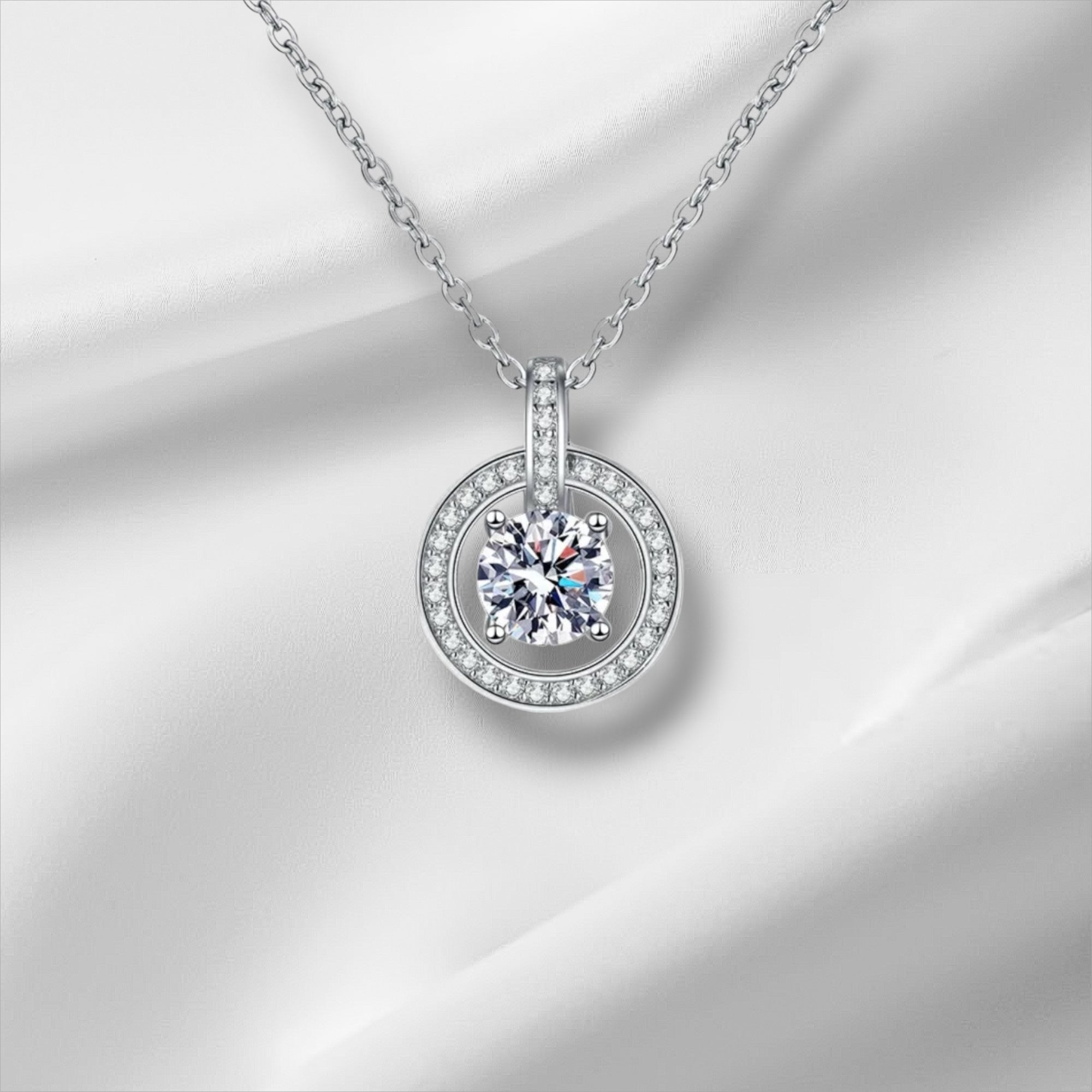 Serenity Sparkle Zircon Sterling Silver Necklace - Elegant White Gold Plated Pendant, Luxury Jewelry, Perfect Gift for Her, Everyday Glamour