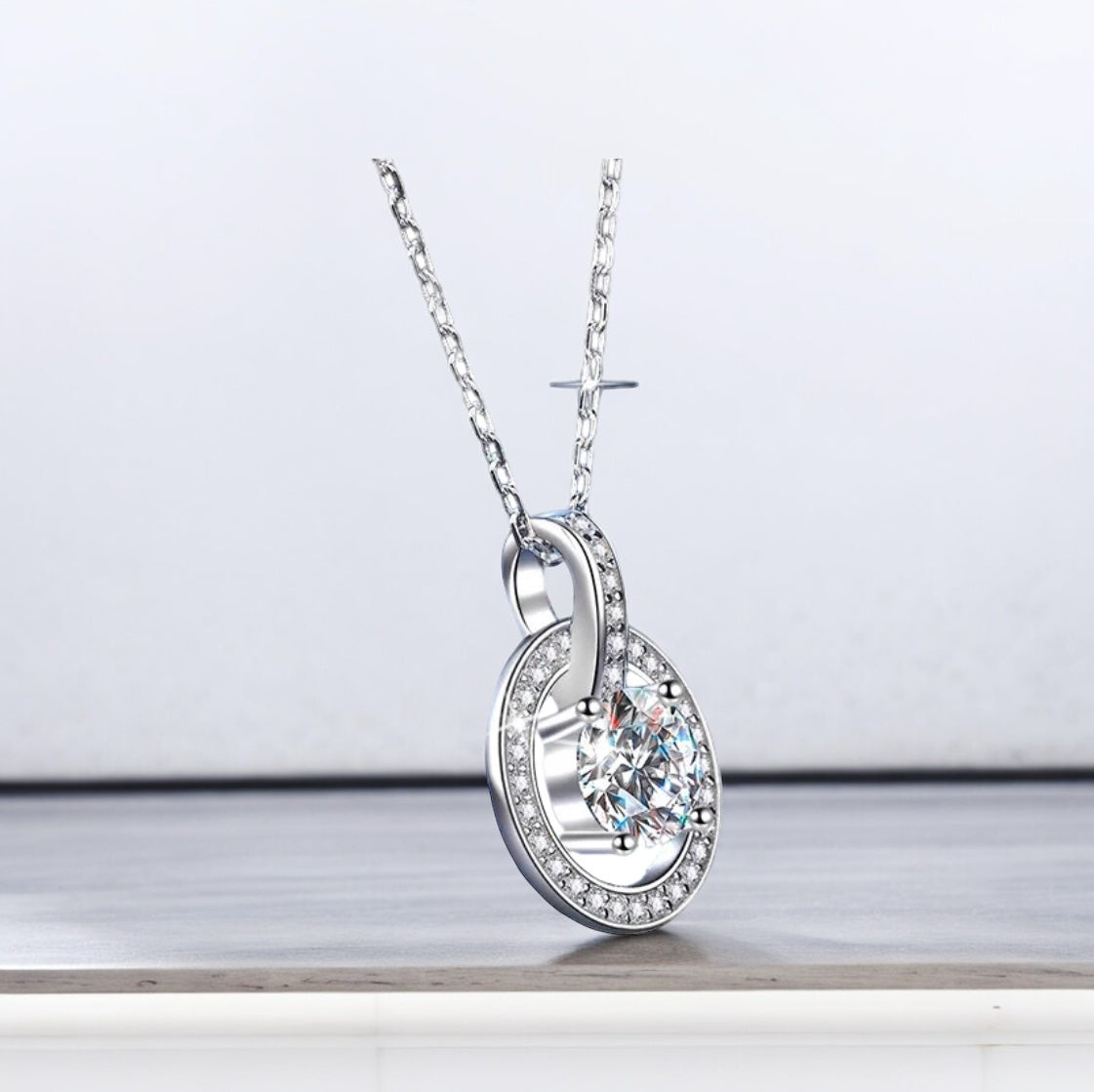 Serenity Sparkle Zircon Sterling Silver Necklace - Elegant White Gold Plated Pendant, Luxury Jewelry, Perfect Gift for Her, Everyday Glamour