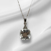 Sterling Silver Pendant Necklace, Zircon, Crystal Clear, Square Cut, Spring Ring Clasp, Elegance