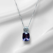 Elegant Amethyst Purple Square Cut Sterling Silver Necklace - Gemstone Jewelry, Birthstone, February Birthstone Gift, Fine Jewelry for Her