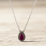 Crimson Glow – Ruby Pear Shaped Necklace Sterling Silver