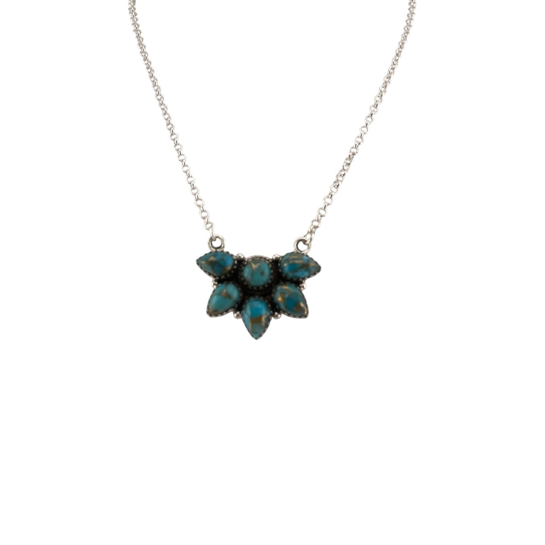 Timeless Sterling Silver Cluster Necklace with Copper Turquoise