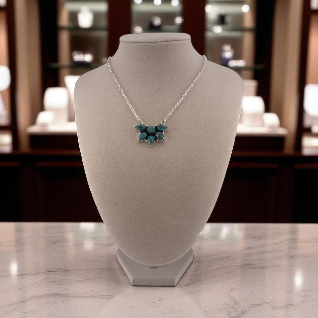 Timeless Sterling Silver Cluster Necklace with Copper Turquoise
