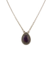 Crimson Glow – Purple Dahlia Pear Shaped Necklace Sterling Silver