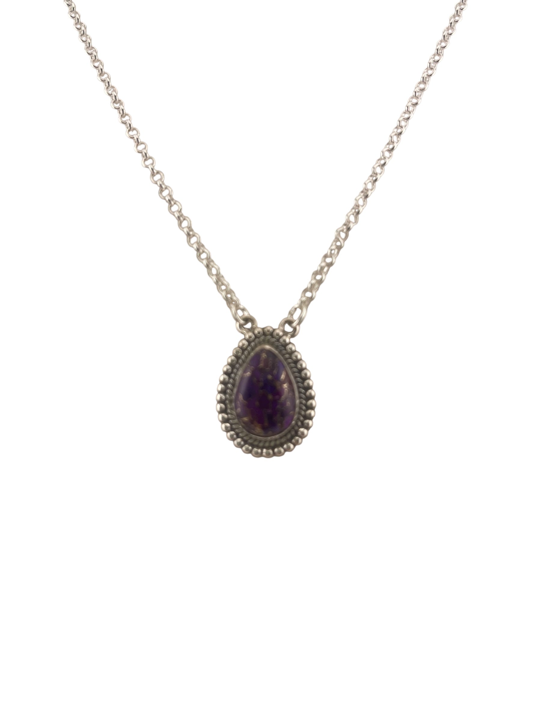Crimson Glow – Purple Dahlia Pear Shaped Necklace Sterling Silver