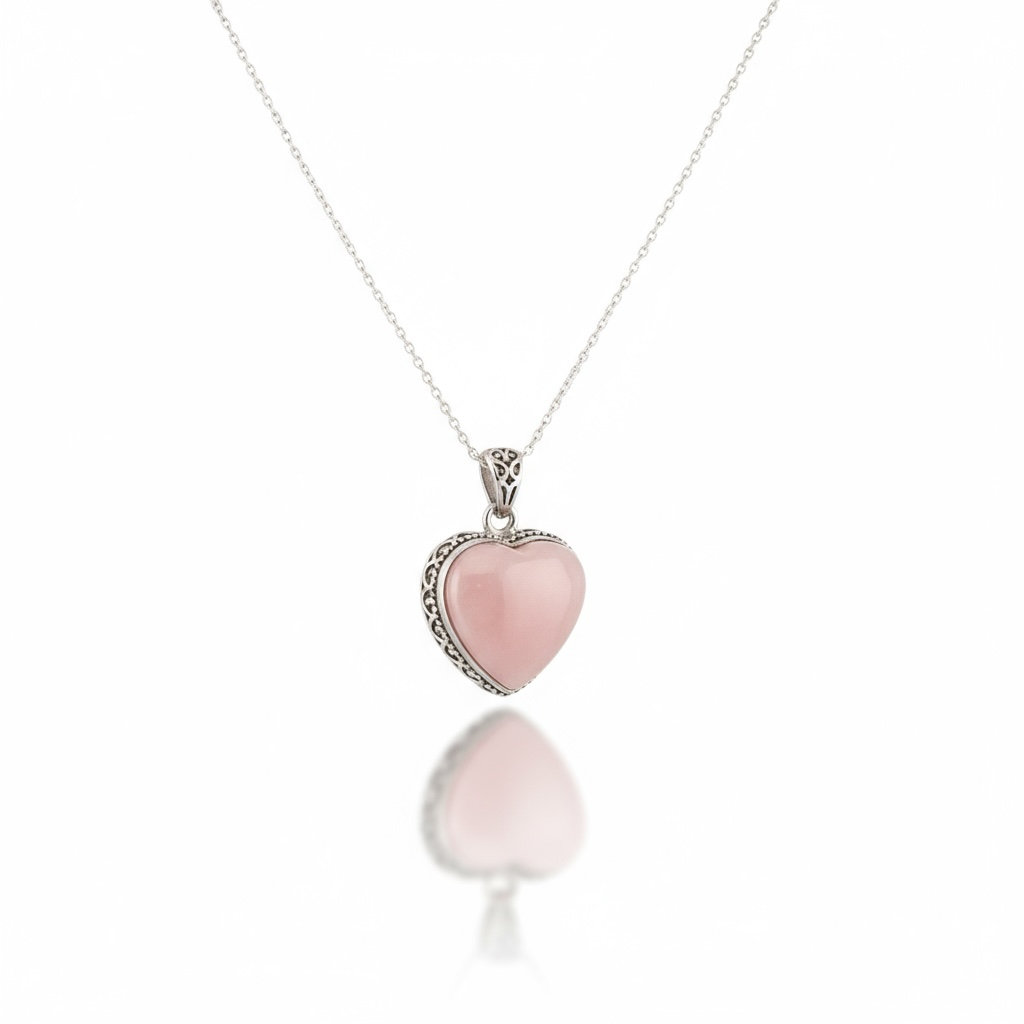 Blush Horizon – Pink Opal Heart Shaped Pendant Sterling Silver