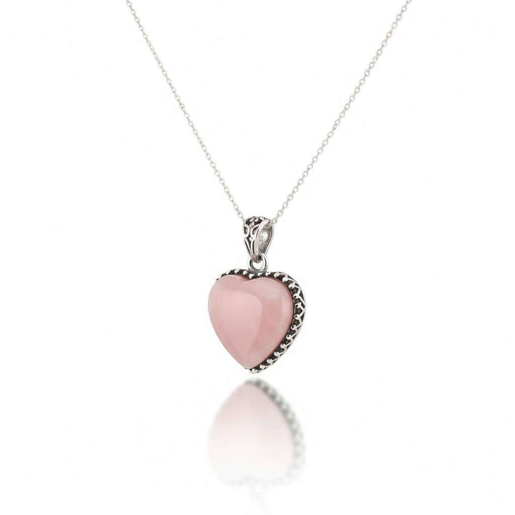 Blush Horizon – Pink Opal Heart Shaped Pendant Sterling Silver