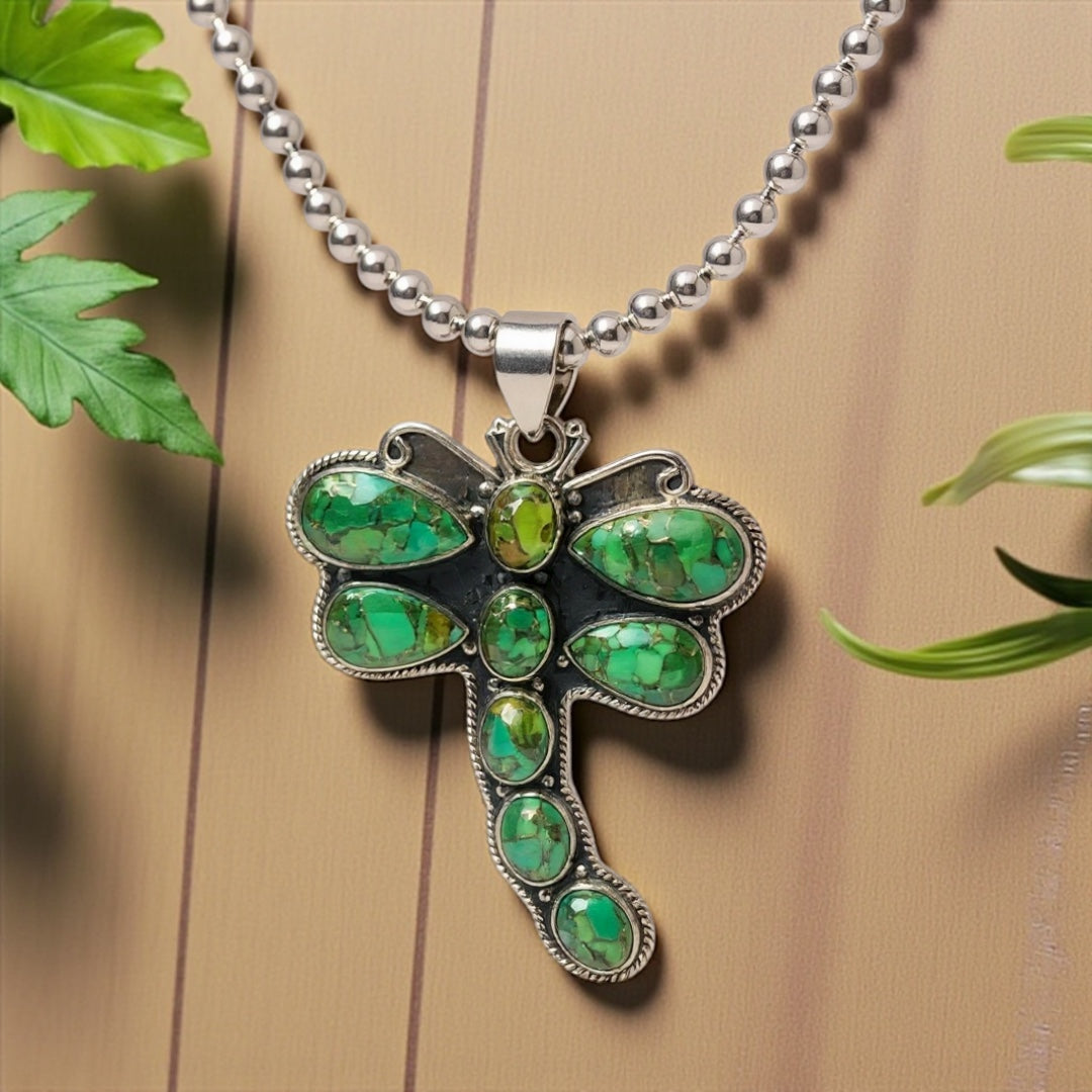 Mojave Green Dragonfly Pendant Necklace