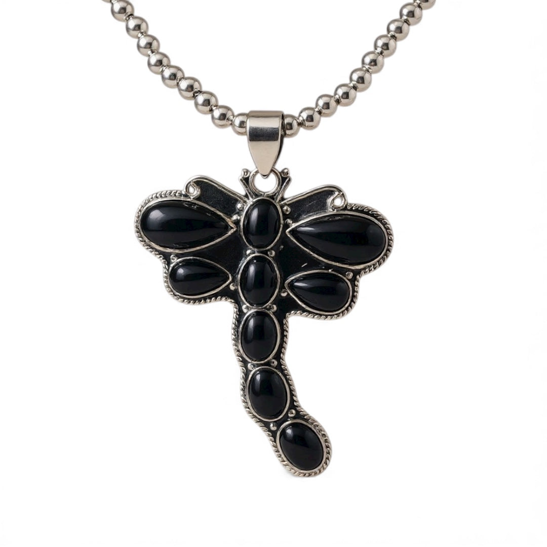 Black Onyx Dragonfly Pendant Necklace