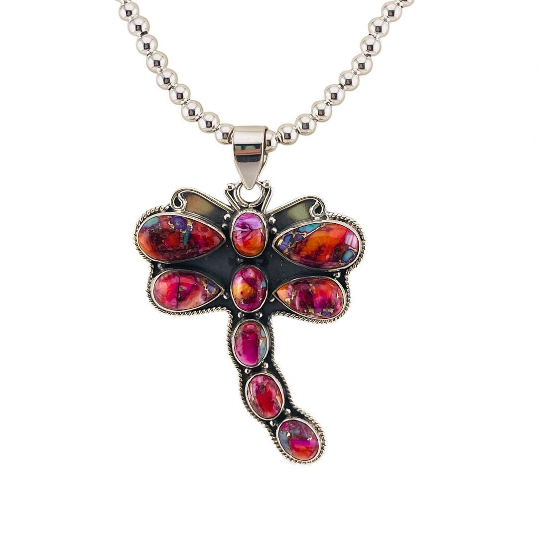 Pink Dalia Dragonfly Pendant Necklace