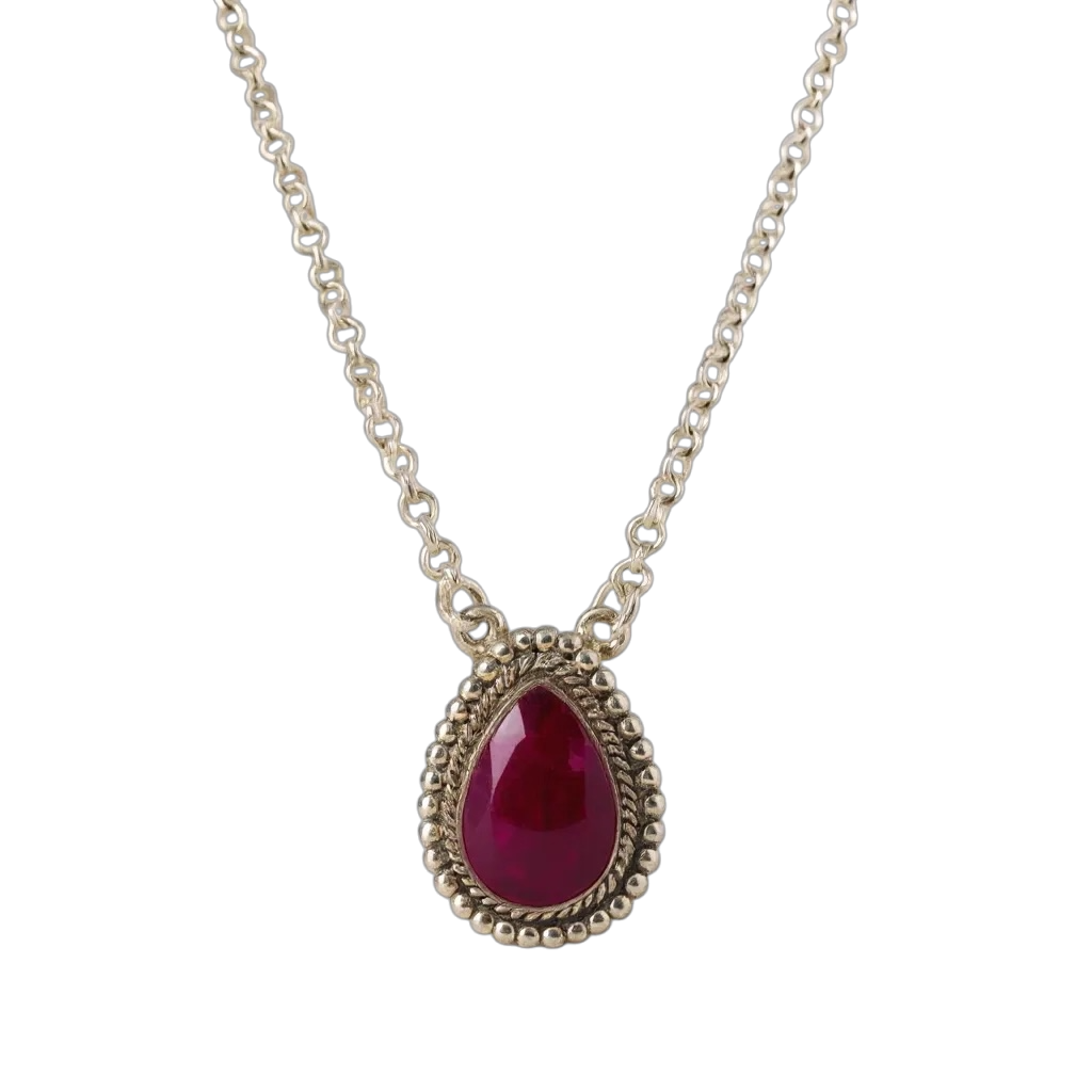 Crimson Glow – Ruby Pear Shaped Necklace Sterling Silver