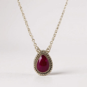 Crimson Glow – Ruby Pear Shaped Necklace Sterling Silver