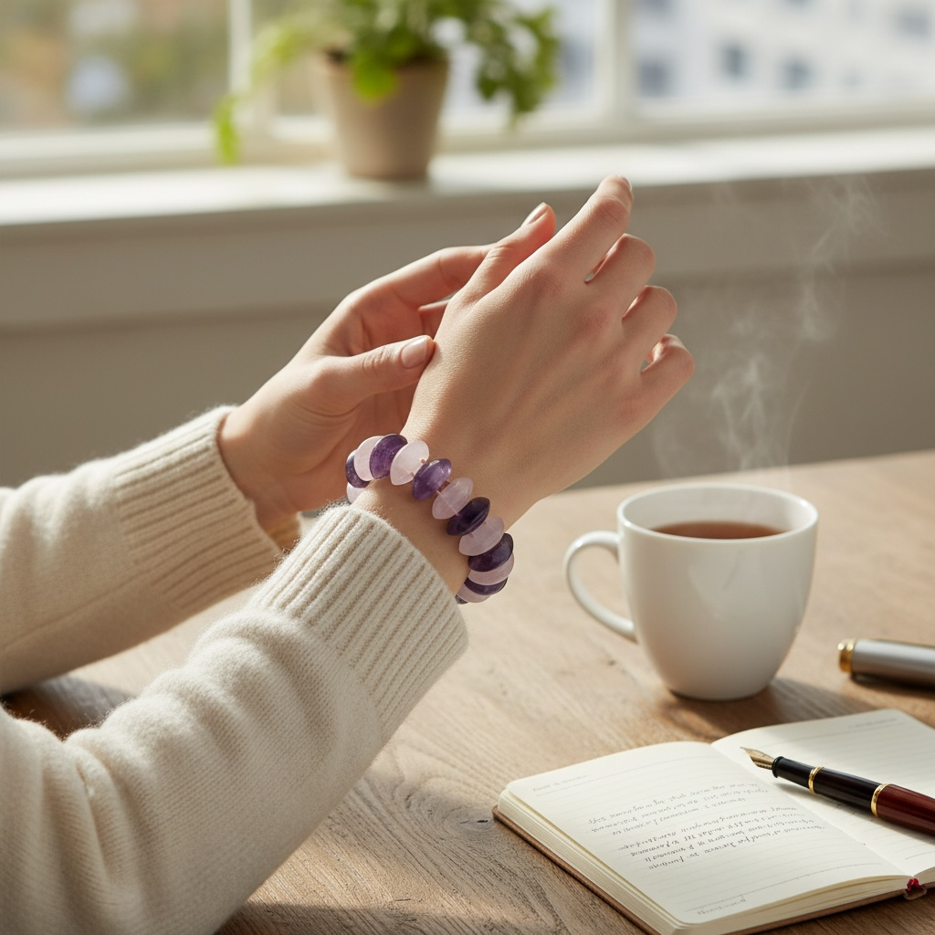 Amethyst and Rose Quartz Gemstone Bead Stretch Bracelet