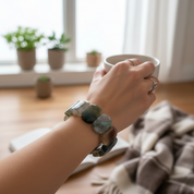 Moss Agate Rectangular Bead Stretch Bracelet