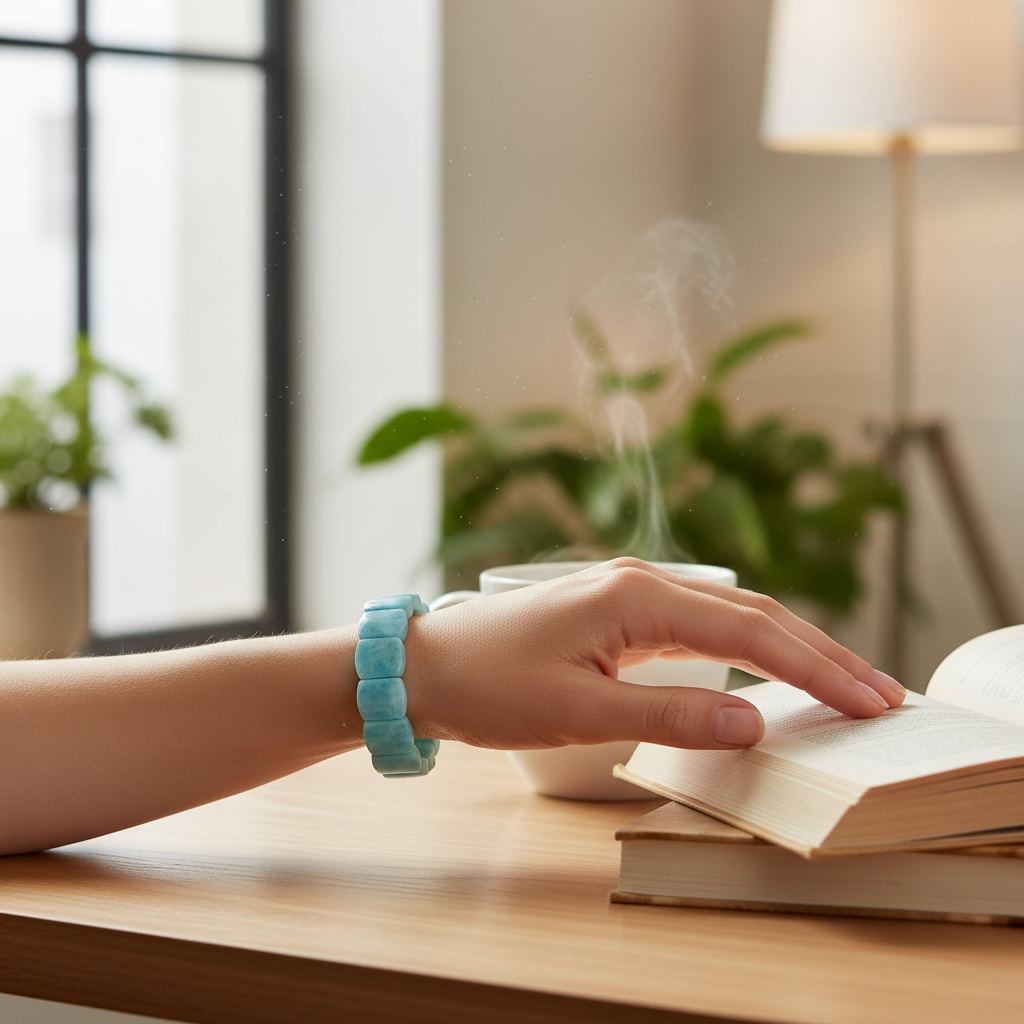 Natural Larimar Rectangular Stretch Bracelet